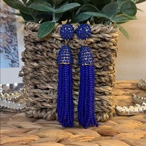 Royal Blue Beaded Tassel Earrings